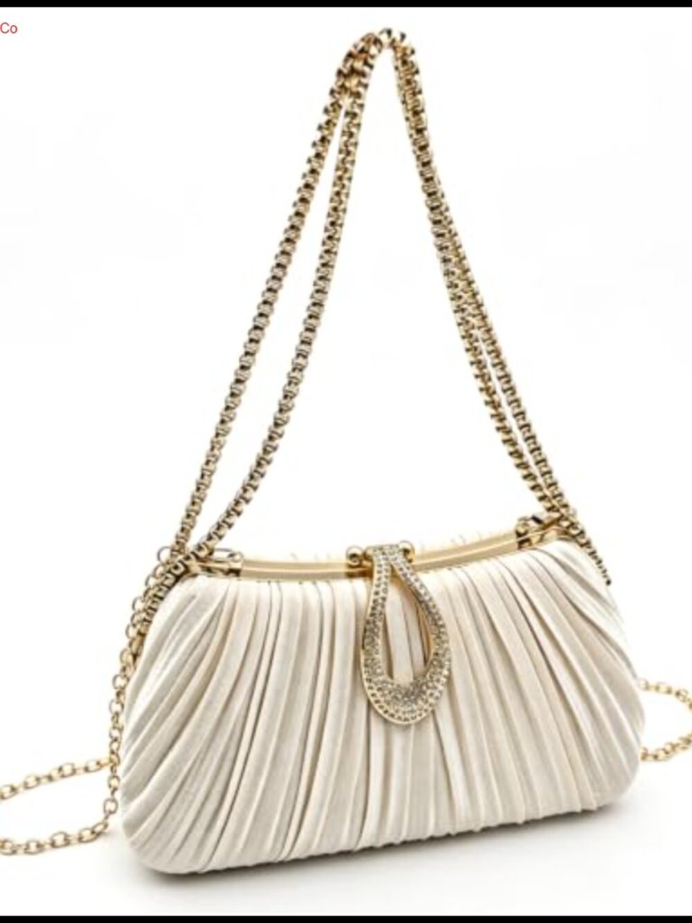 Pleated Satin Evening Clutch with Chain Strap Formal Wedding Purse
